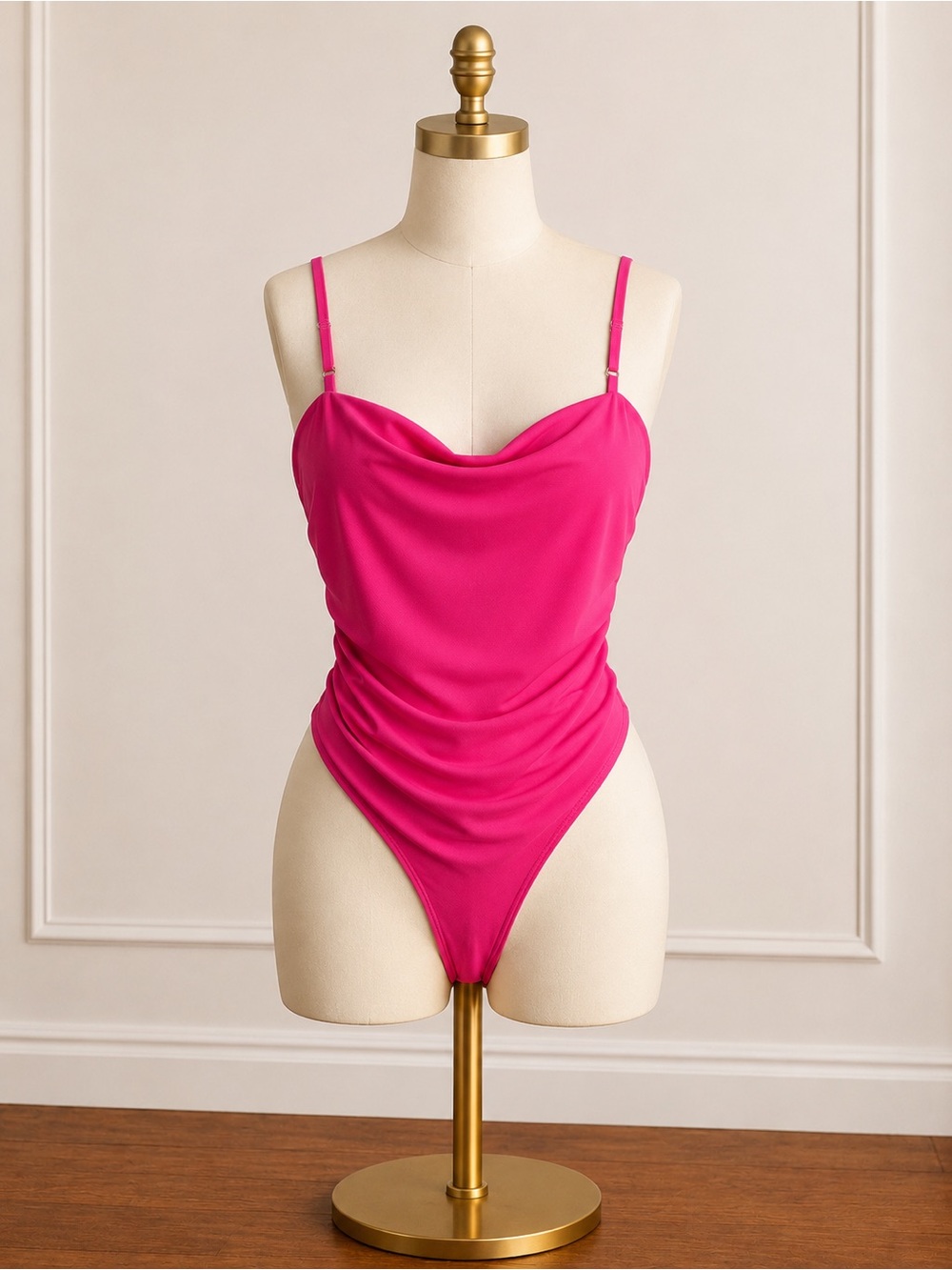 Blue Blush Hot Pink Cowl Neck Bandeau Bodysuit